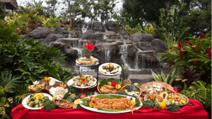 Hale Aloha luau food including the huli huli chicken hu