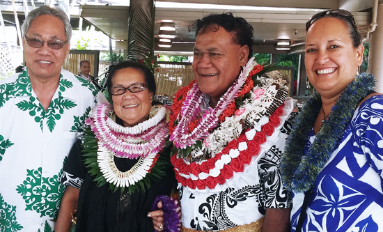 (Left-right): Logo Apelu, PCC Chief Operating Officer; Mele and Fasi Tovo; and Delsa Moe, PCC Director of Cultural Presentations (photos courtesy of Delsa Moe)