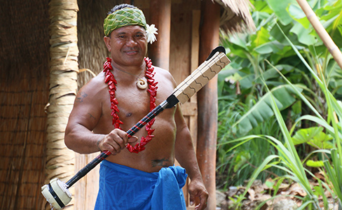 PCC Samoan cultural ambassador, knife dancer and artist Kap Te'o-Tafiti show his first knife rig.