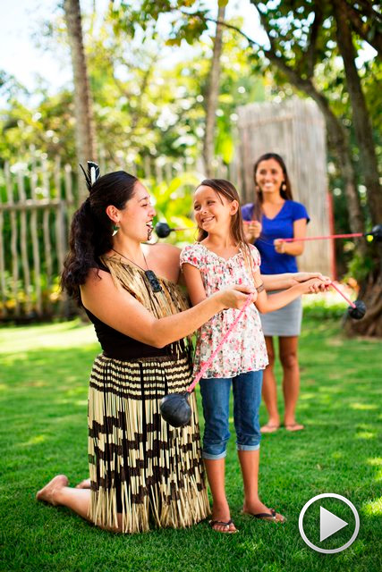 Māori Poi Ball Twirling in the Aotearoa Village at the Polynesian Cultural Center