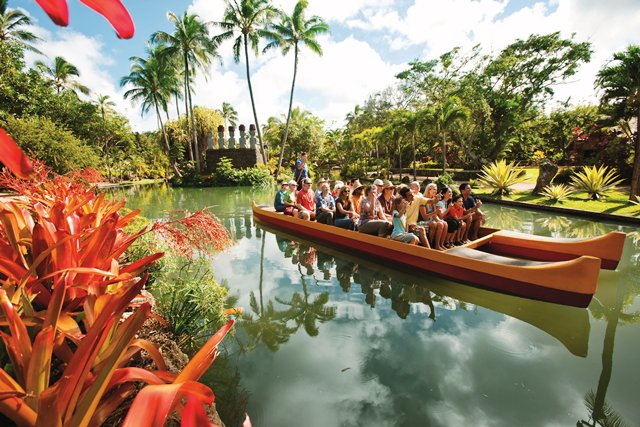 Picture of doubled hulled canoes at The Polynesian Cultural Center