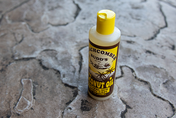 Bottle of coconut oil sunscreen