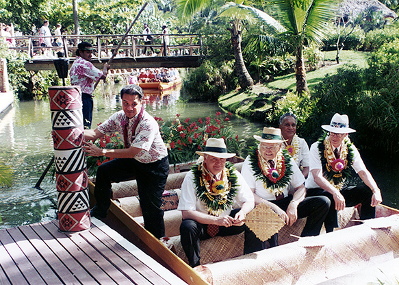 Bobby Akoi and leaders of The Church of Jesus Christ of Latter-Day Saints coming off the canoe.