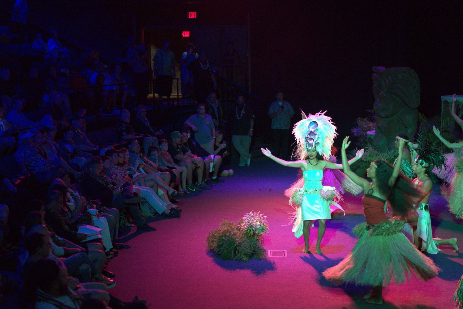 Photo of inductees to the 2019 Polynesian Football Hall of Fame being entertained by local Polynesian dancers during the January 14, 2020 ceremony honoring their illustrious careers.