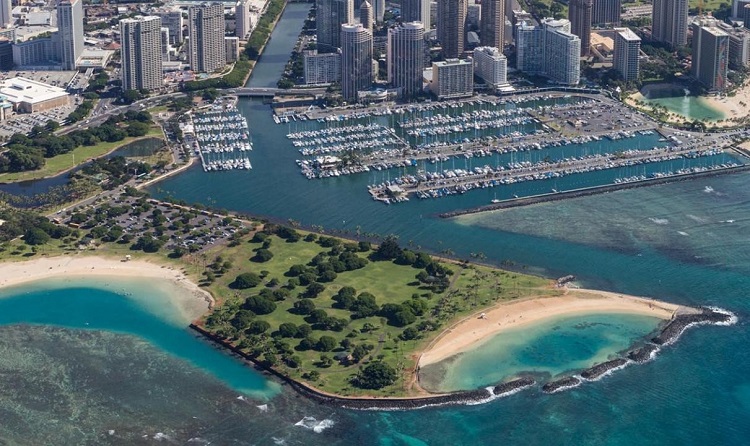 Aerial photo of Magic Island Lagoon surrounding area