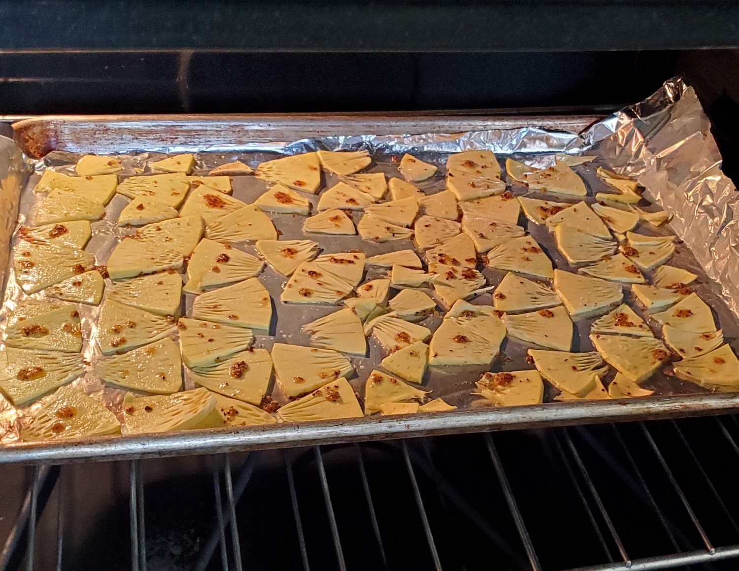 photo of chips being baked in an oven