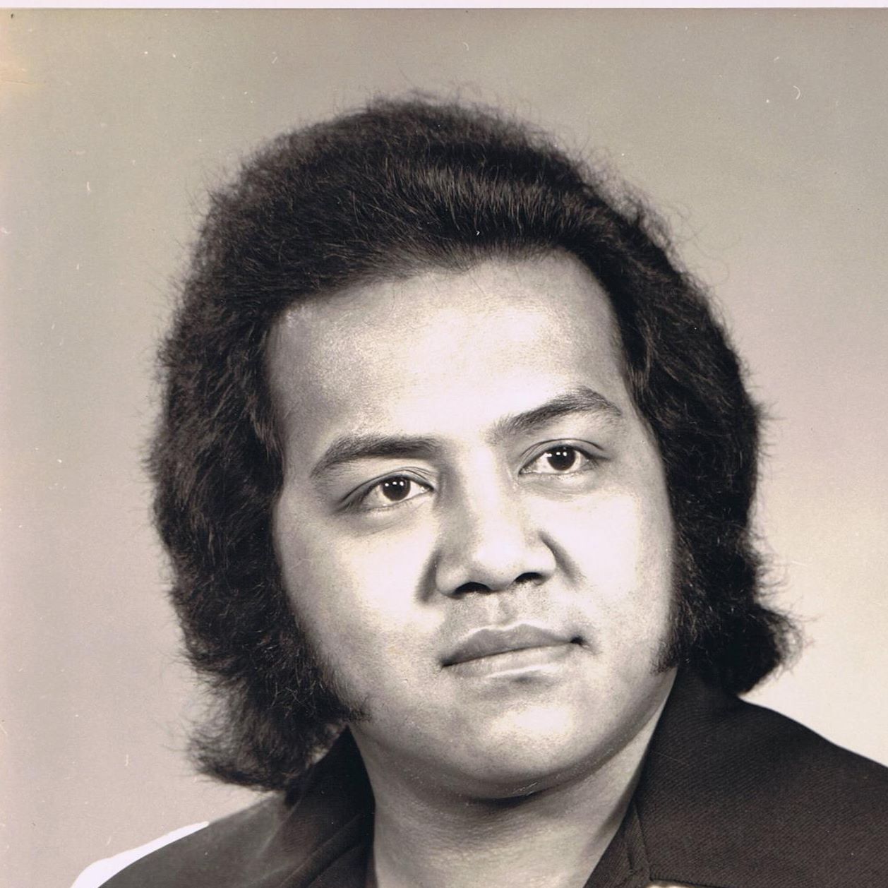 Black and white image of Pulefano Galeai