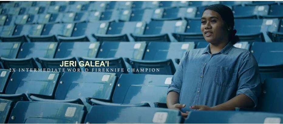 Jeri Galea'i being interviewed for the Jeri Series showcasing her natural and story of how she became a world fireknife dynasty