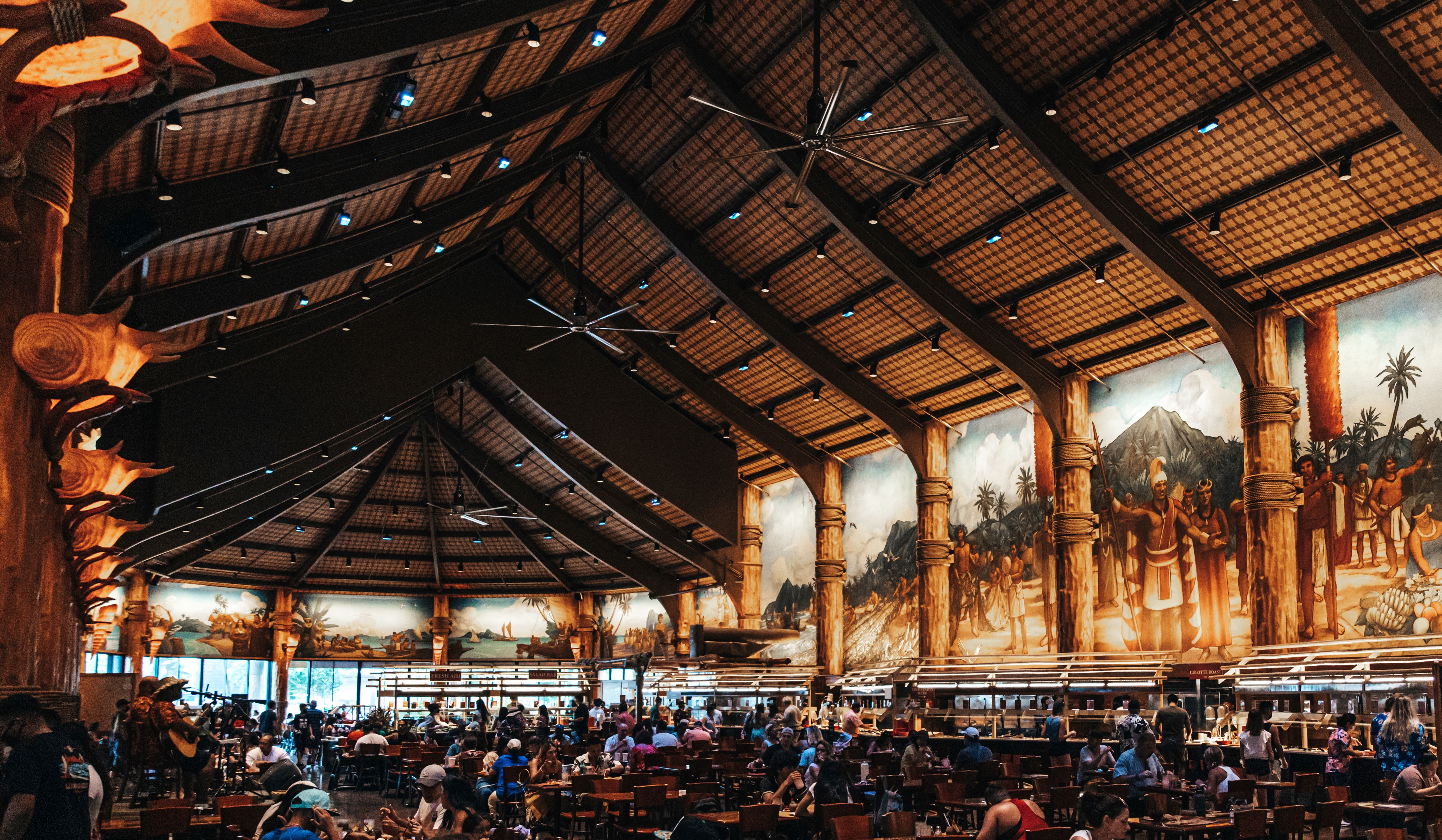view of Gateway Buffet at the Polynesian Cultural Center in Laie, Oahu, Hawaii.