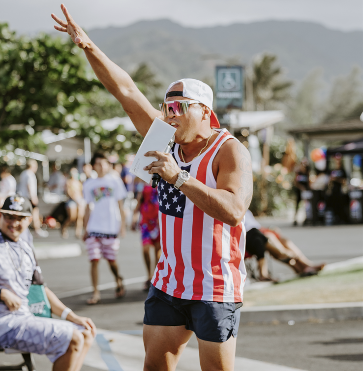 photo of Mike Garcia, the Master of Ceremonies for the 4th of July event. 