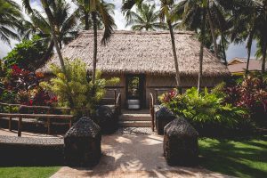 A photo of Queen Salote's Summer House in the Tonga Village. One of the cultural exhibits at the Polynesian Cultural Center