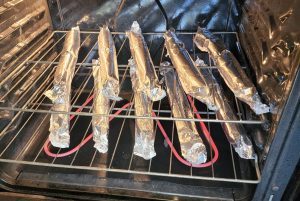 Tahitian coconut bread in the oven, ready to bake.