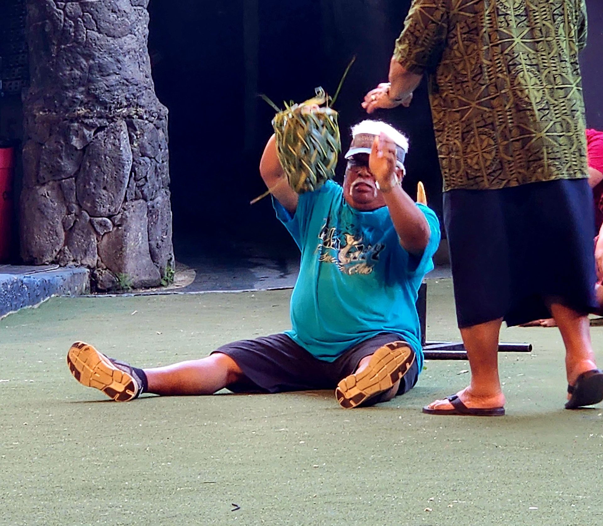 Samoan elder weaving basket
