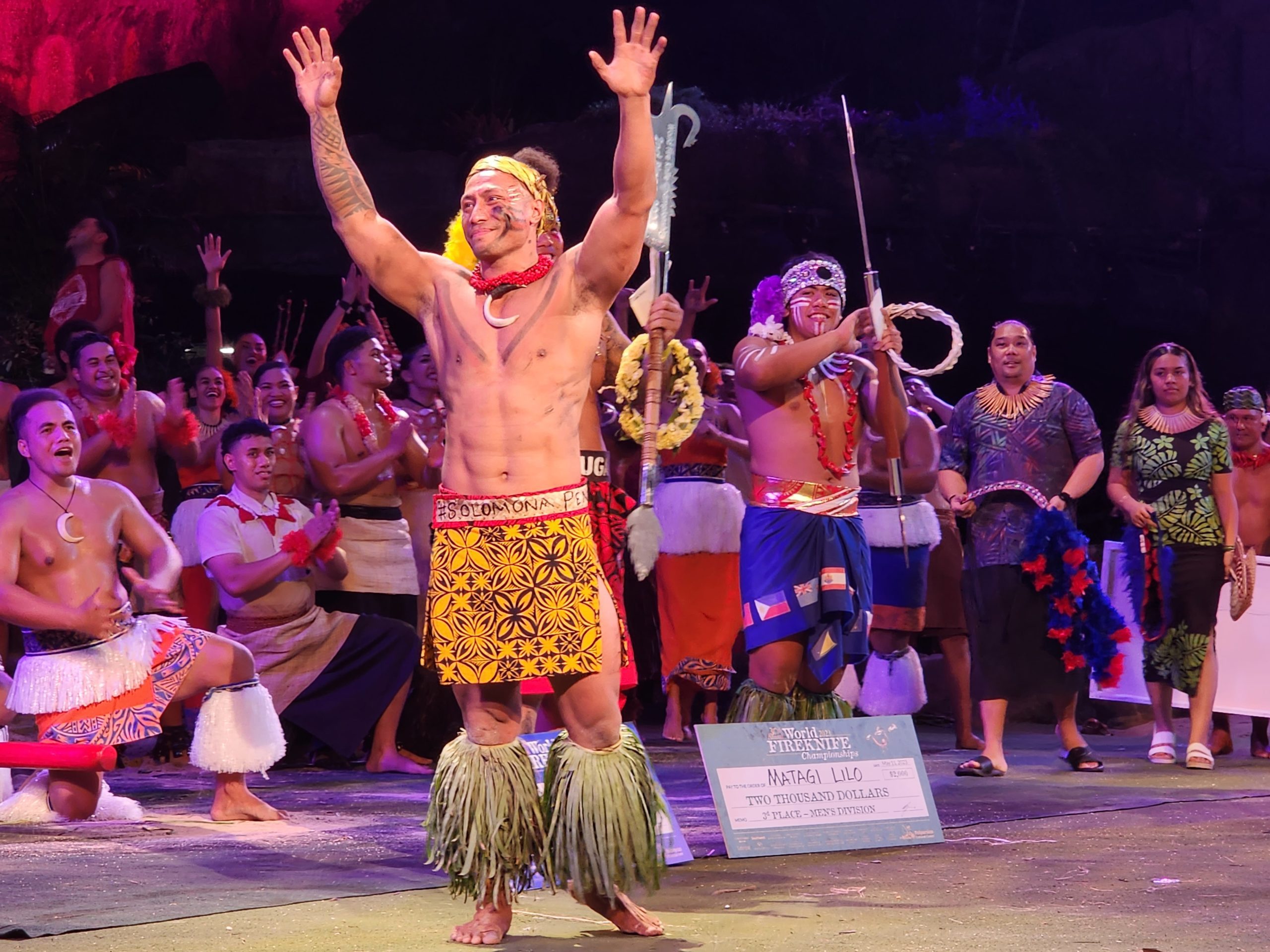 Penesa performs at the 2023 World Fireknife Championship